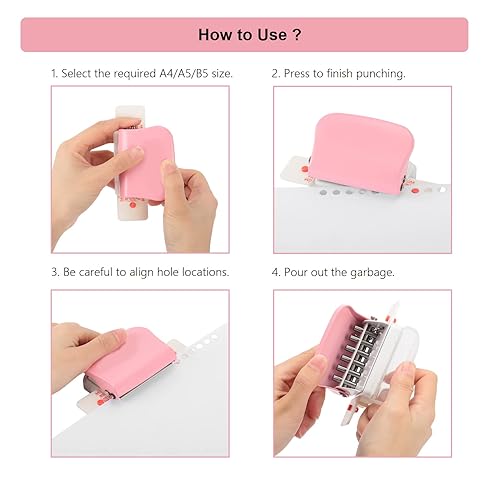 Miniatura 3 de H9 Perforadora de agujeros A5, agujeros A4/30, agujeros A5/20, agujeros B5/26, capacidad de 5 hojas con líneas de escala, perforadora manual de