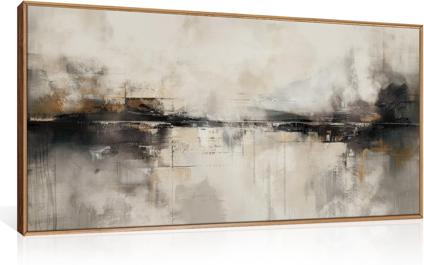 HOURIA Large Abstract Gray Framed Canvas Wall Art Set,Neutral Brown Wall Decor,Minimalist Black Brown Wall Painting,Modern Illustrations Tan Art Print for Living Room, Bedroom, Office- 20"x40"x1 Gray Framed Canvas Wall Art 20"x40"x1