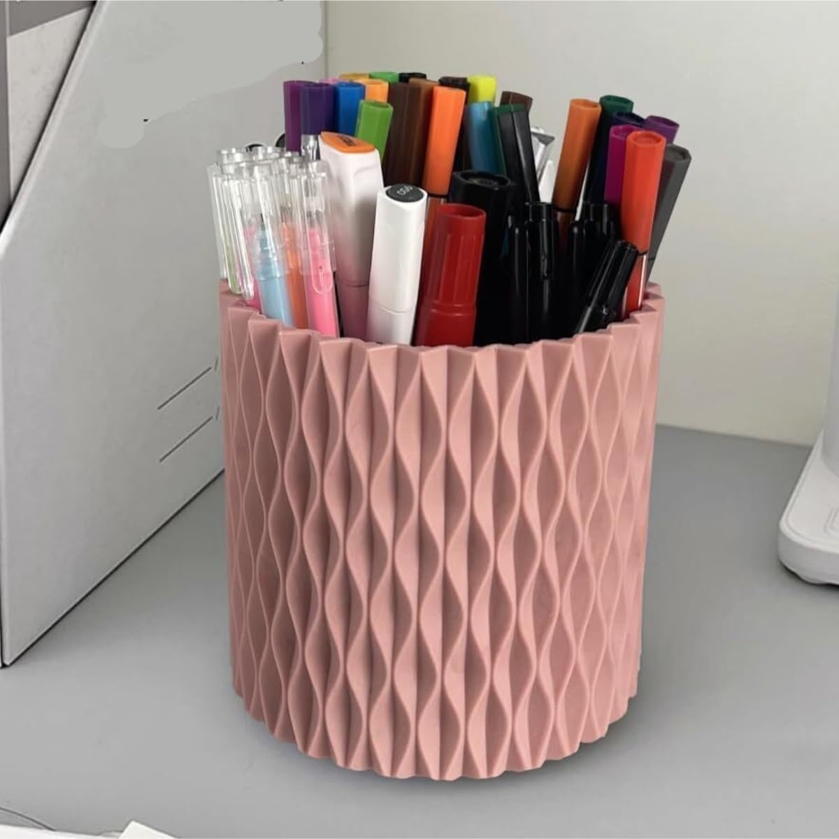 Schreibware Stifthalter, 360° Drehbar, Schreibtischzubehör, 5-Slot-Becherbehälter for Büro Bürobedarf Zubehör(Pink)