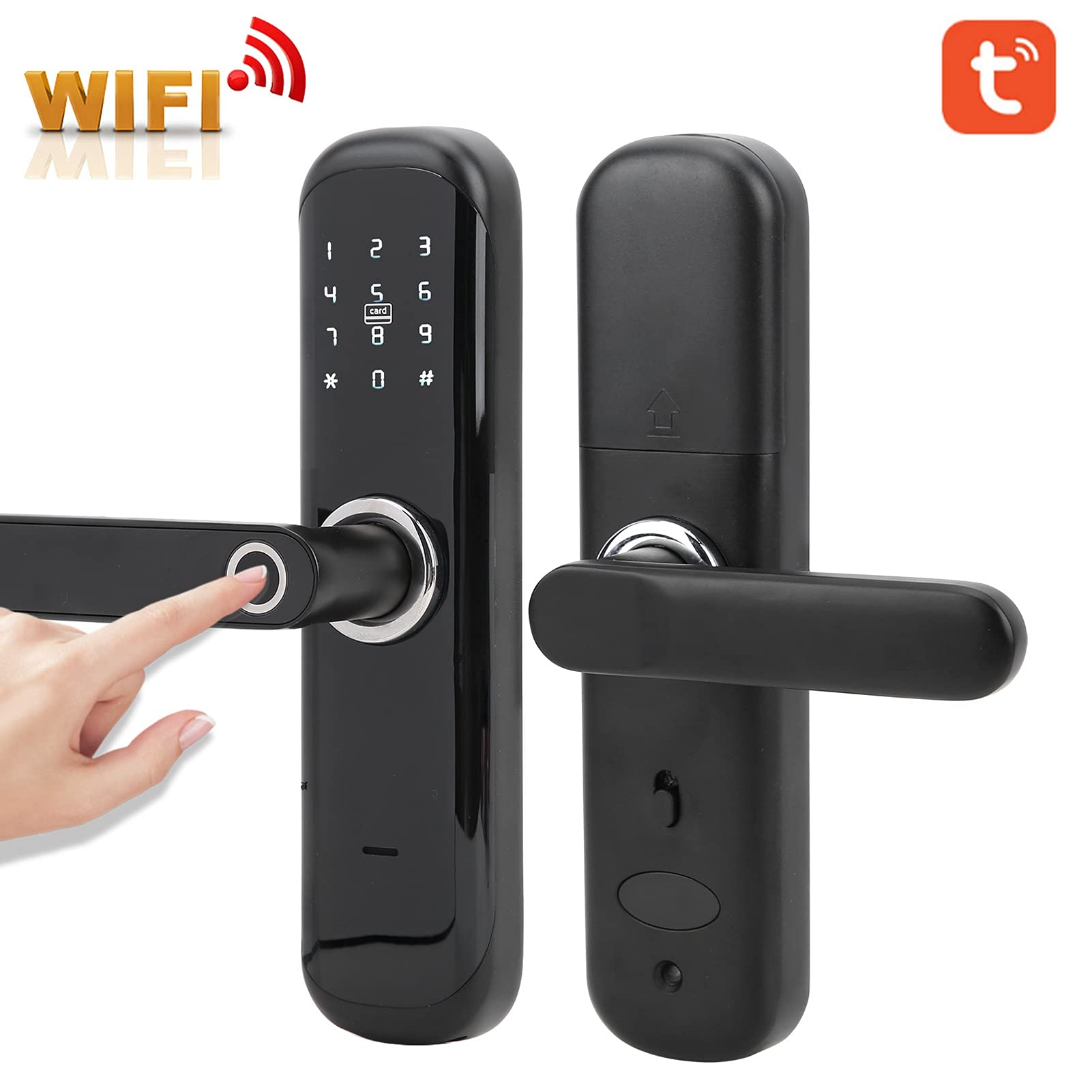 Serrure Empreinte Digitale Serrure Electronique Porte Entree avec Poignée Levier Clavier à écran Tactile Mot de Passe Code Serrure de Porte Intelligente Serrure Biometrique avec Clé, Télécommande APP