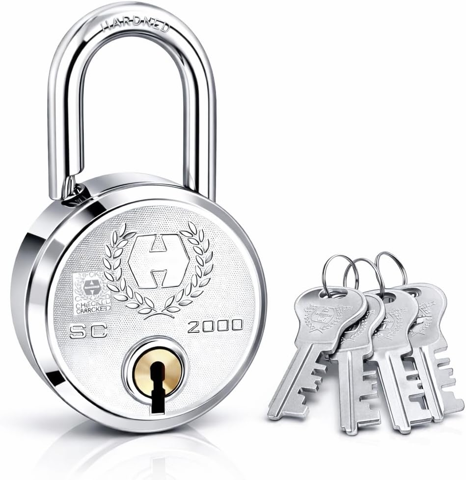 Padlocks/Round Padlock 65mm 8 Lever with 3 Keys SC-2000-0536/ Padlock, Padlocks, Locks for Home, Locks for Main Door, gate (Pack of 1, 65MM)