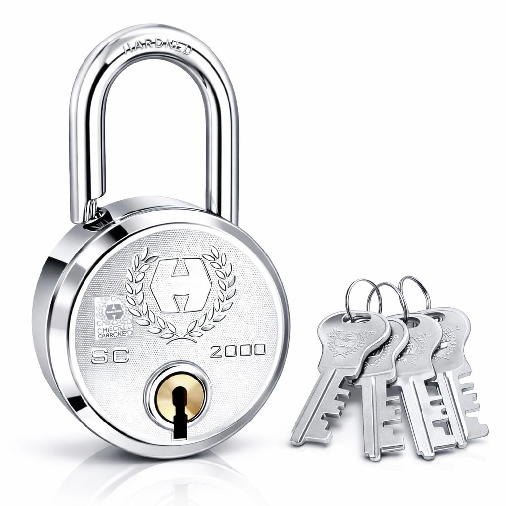 Padlocks/Round Padlock 65mm 8 Lever with 3 Keys SC-2000-0536/ Padlock, Padlocks, Locks for Home, Locks for Main Door, gate (Pack of 1, 65MM)