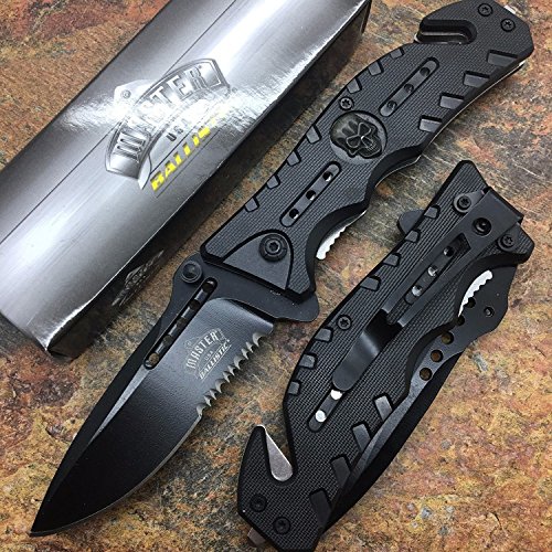 MASTER USA Black Ballistic Skull Medallion Hunting Tactical Rescue Pocket Knife