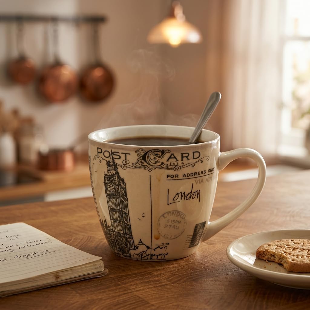 Pimpernel Postcard Sketches Collection Mug | 16 Oz Coffee Cup | Made from Porcelain | Large Tea, Espresso, and Hot Cocoa Mug with Handle | Dishwasher and Microwave Safe