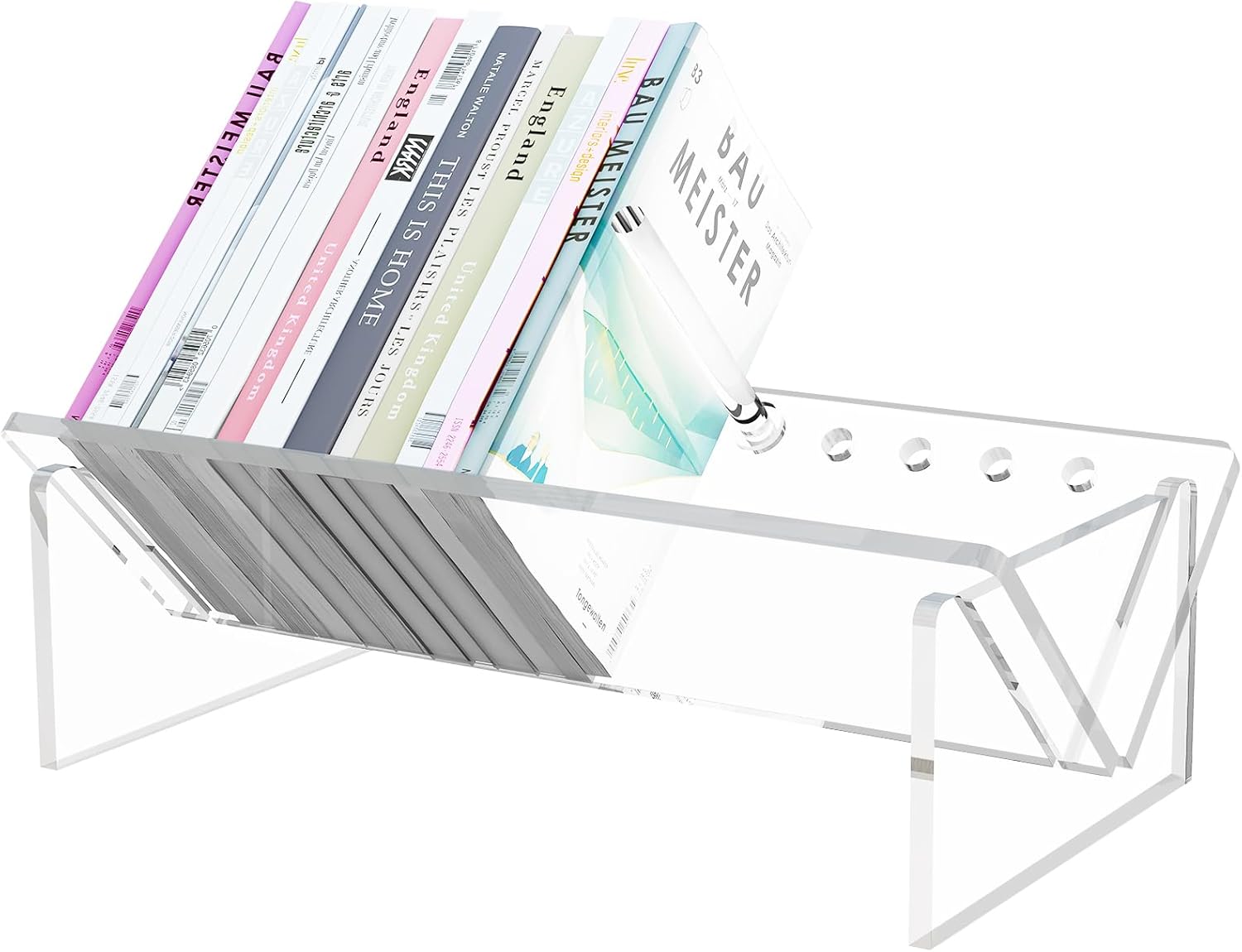 RekRang Acrylic Desk Bookshelf,Small Desktop Bookcases Clear Book Shelf Organizer for Home Office School,Book Stand Display Rack for CDs Magazines Books Transparent Color