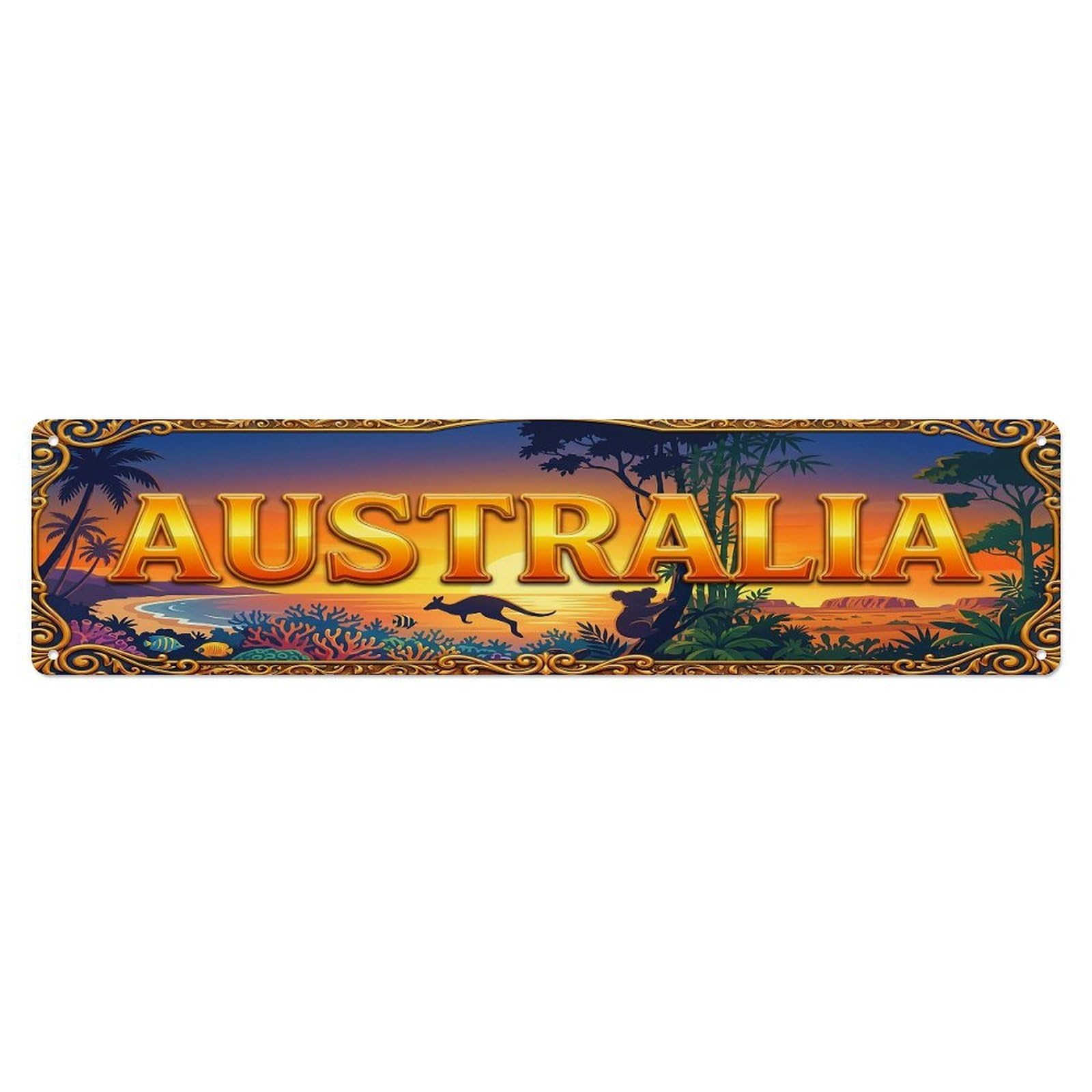 Olhnbad 4X16inch(10X40cm) Vintage Australia Flag Travel Pattern Metal Tin Sign