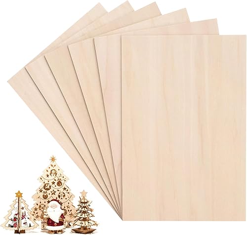 Hojas de madera contrachapada de tilo de 0.118 in, 18 x 12 x 8 pulgadas, hojas de madera para manualidades, paquete de 6 piezas de madera fina sin