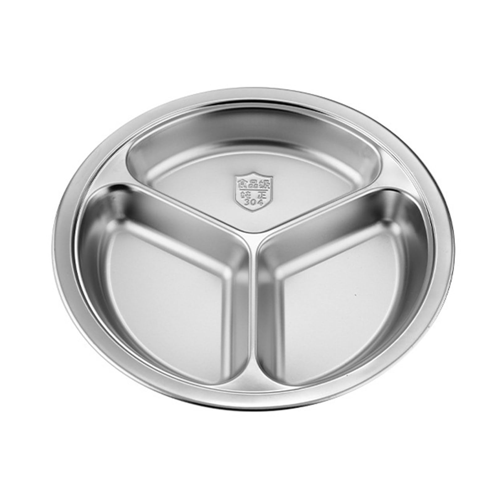 Xjdzineq 3 Section Circular Serving Tray Round 3 Compartment Divided Plate Stainless Steel Tableware for Small Kitchen Apartment Friendly Kitchen Dishware