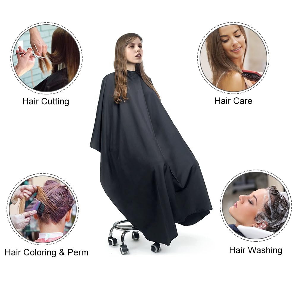 LOPHE Hairdressing Gown Barbers Cape, Black Salon Cape Apron with Neck Duster Brush and Hairdressers Comb - Image 4