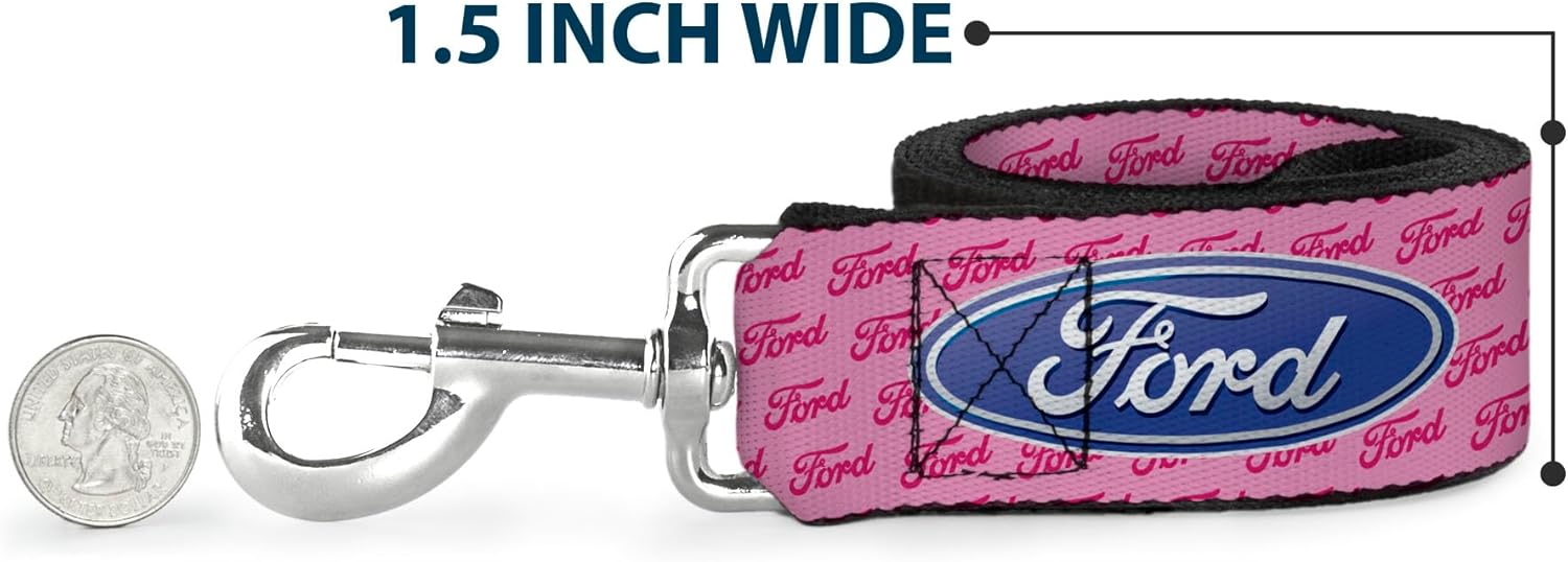 Dog Leash Ford Oval Text Pink Repeat 6 Feet Long 1.0 Inch Wide