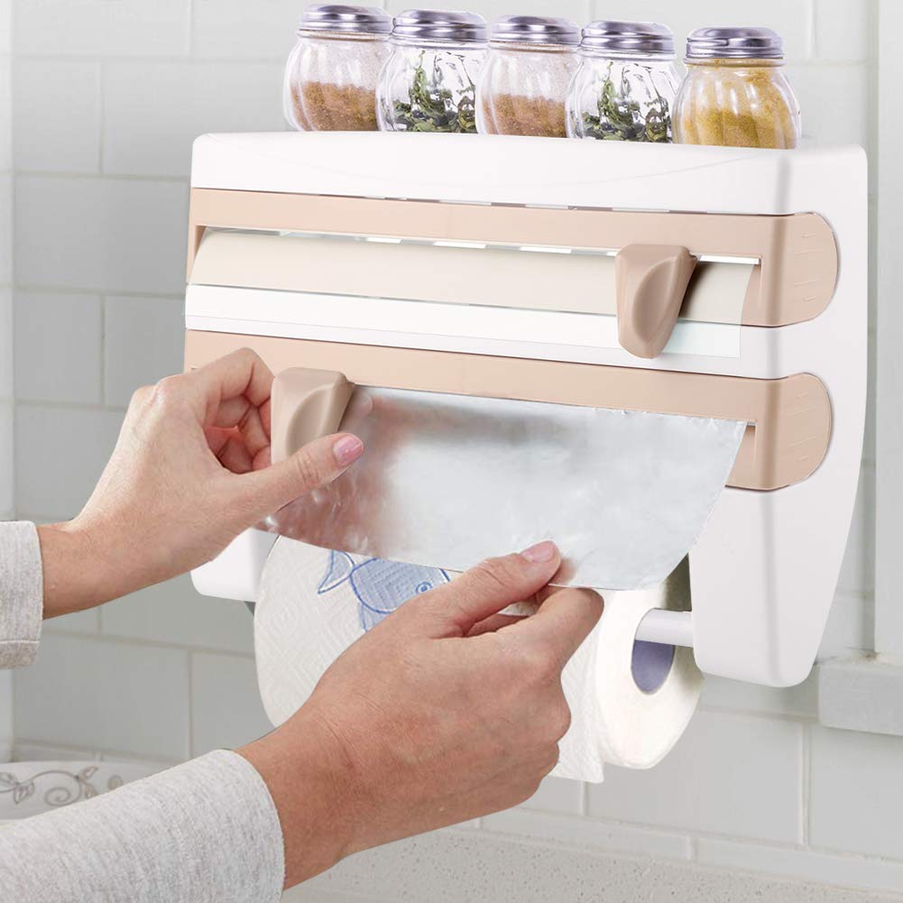 Pulsera Pared Film Soporte para Rollos Estantería (Multifuncional Storage Rack Cocina Cuarto de baño Film Tissue Storage Rack Soporte para Papel Pantalla con Superficie, 39 x 10 x 24cm