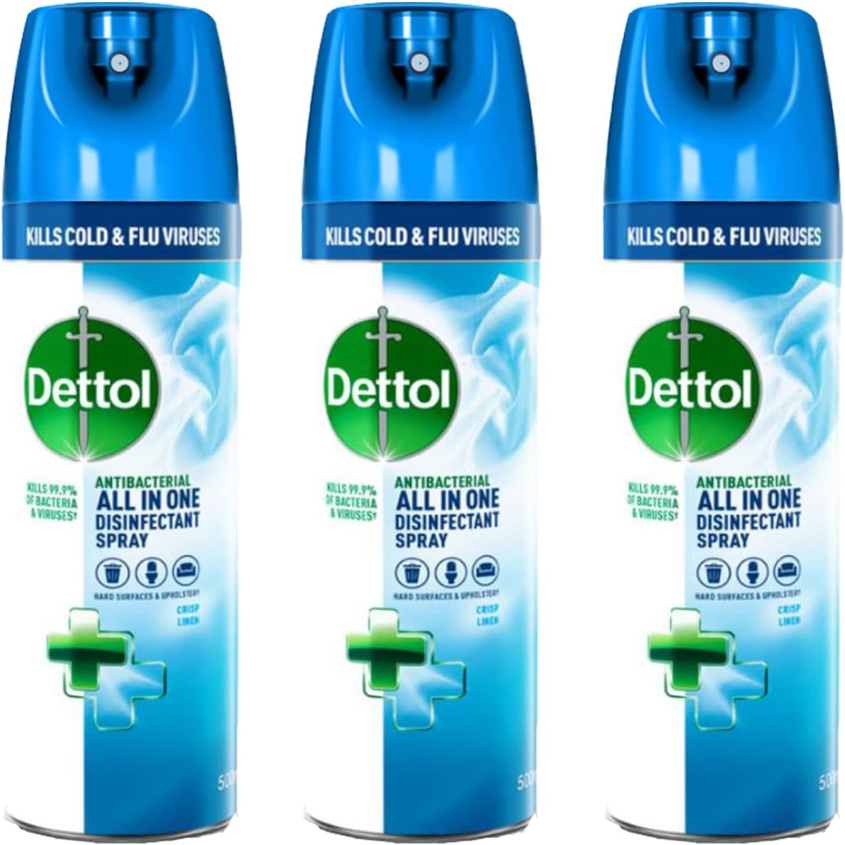 Dettol Disinfectant Spray All-in-One, Crisp Linen,Pack of 3 x 500ml