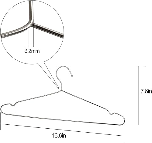 Miniatura 2 de Paquete de 50 perchas de alambre de 16.6 pulgadas para ropa, alambre de acero inoxidable resistente, colgador de ropa de metal de 0.126 in de grosor