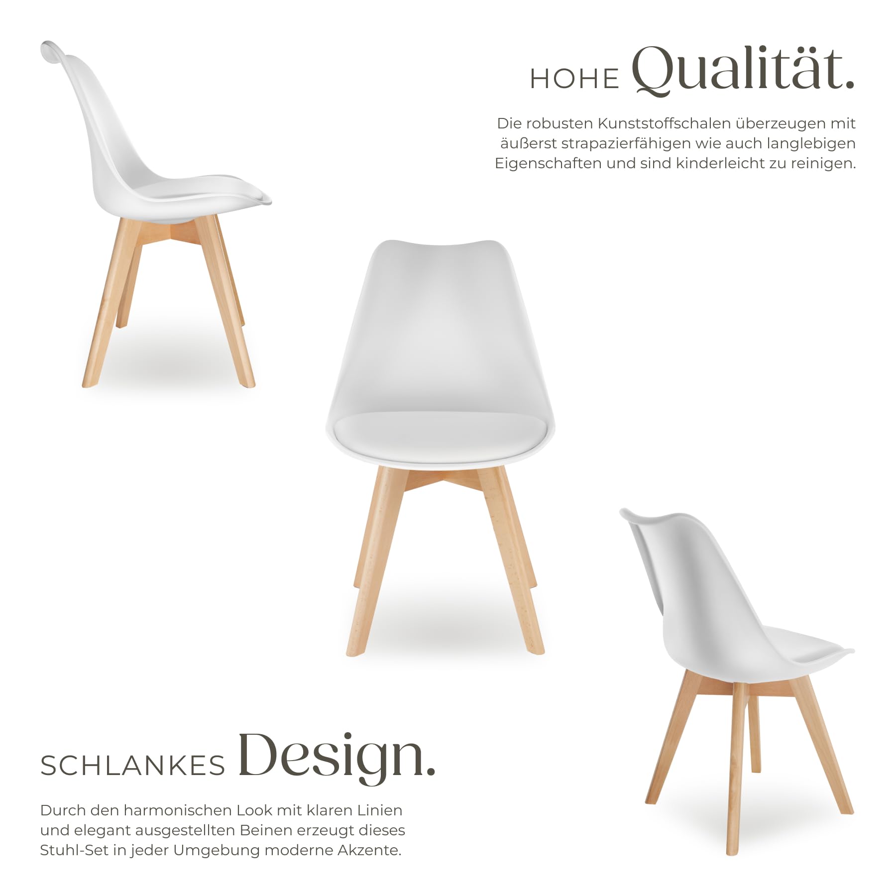 tectake® 2er Set Esszimmerstühle, Stühle, Küchenstühle modern, Essstühle, Stuhl für Wohnungseinrichtung skandinavisch, Küchenstuhl oder Esszimmerstuhl, Holzstuhl, Esszimmermöbel - weiß, 2er Set