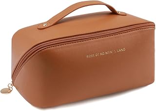 Premium Waterproof PU Leather Travel Makeup Bag Large Capacity Divided Makeup Bag with Handle Features separate compartments to meet women's daily and travel needs