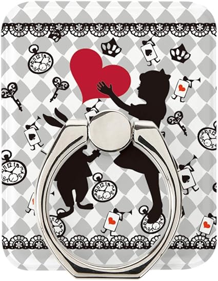 Amazon スマホリング 携帯リング 不思議の国のアリス シルエット グレー アリス 童話 キャラ イラスト 360度回転 落下防止 スタンド機能 指輪型 ホールドリング ホールドリング 通販