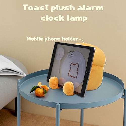 Miniatura 6 de Lámpara despertador de felpa tostada, lindo reloj despertador digital para dormitorio de niños, recargable por USB, pantalla de temperatura y