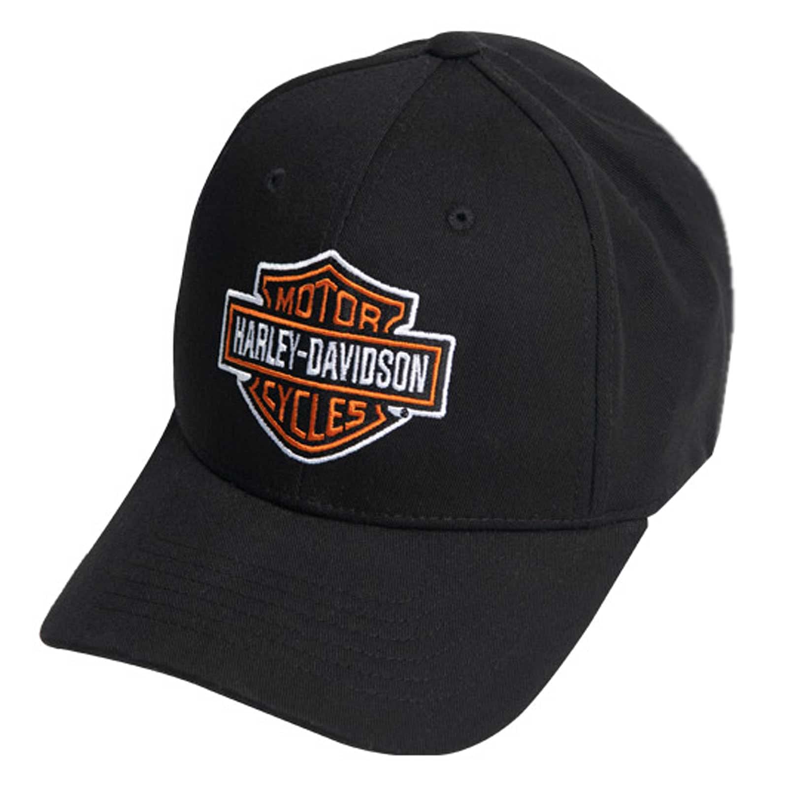 Harley-Davidson Klassische B&S Baseballkappe für Herren, gebogen, Stretch, Schwarz