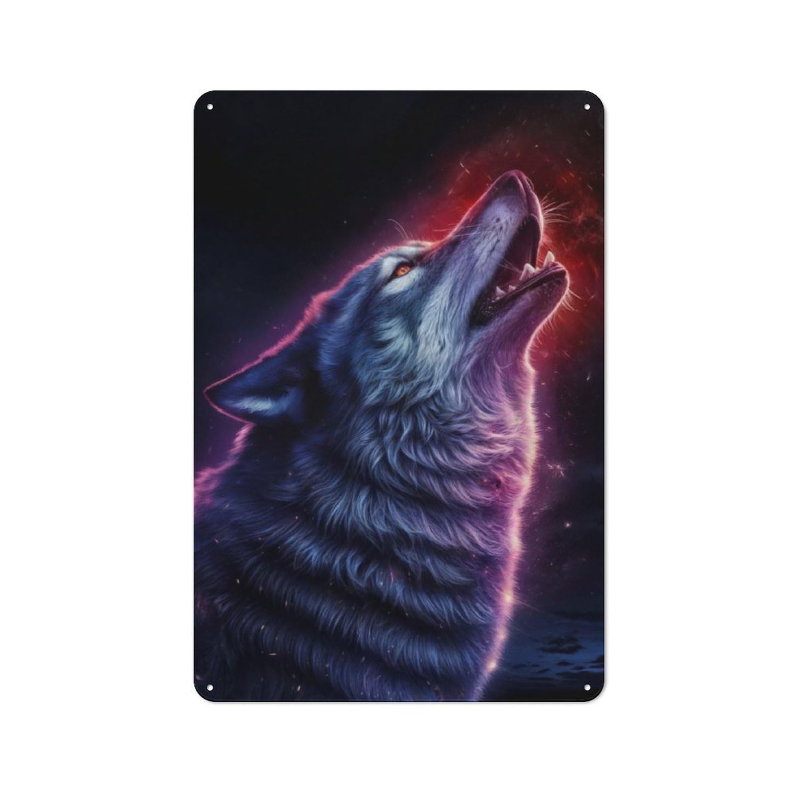 Wolf Howling at The Stars Tin Sign 30x20cm for Home Bar Wall, Retro Wall Decor, Suited to Home Bar Decor Fans