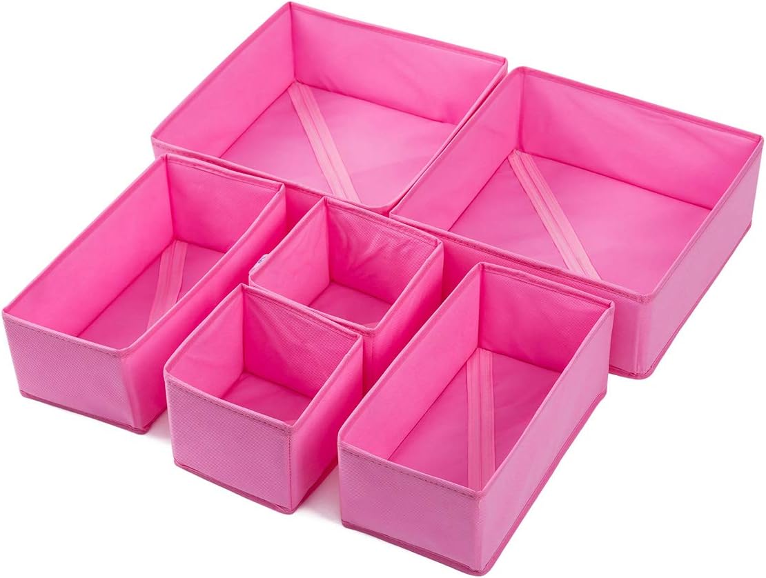 Qozary 6 Pack Washable Drawer Organizers Clothes, Fabric Dresser Drawer Organizer, Sock and Underwear Organizer, Foldable Closet Organizer Bins Divider for Baby, Bras, Lingerie