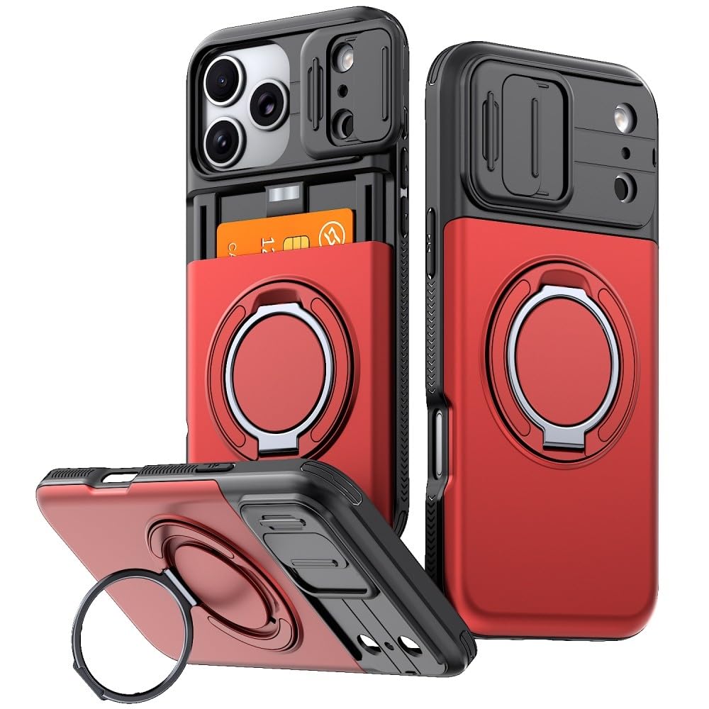 Generic Funda compatible con iPhone 15 (color: rojo), a prueba de golpes, con ranura para tarjetas, funda trasera