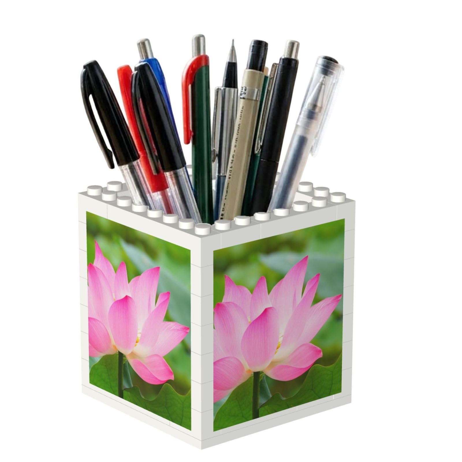 Poadnly Lotus Flower And Bud, Pen Pot Pencil Holder for Office Home School, Compact Desk Organiser for Office Stationery