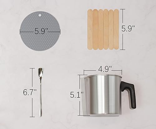Miniatura 2 de Aroparc Olla para hacer velas, olla de fusión de cera de doble caldera de 40 onzas, jarra de vertido de 2 libras para hacer velas con cuchara,