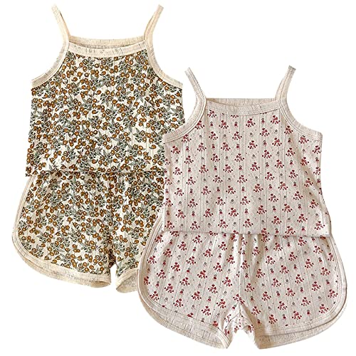 Toddler Baby Girls Tank Tops and Shorts 𝐏ajamas Spaghetti Strap Shirt Athletic Shorts Cotton Soft 𝗣𝗷s 𝗟oungewear3