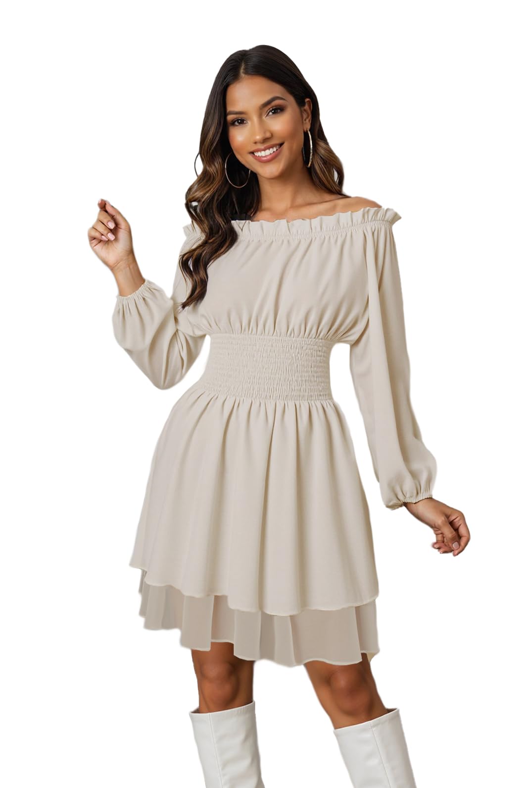 GOLDSTITCH Women Renaissance Medieval Gothic Costume Boho Off Shoulder Peasant Halloween Victorian Mini Dress Ivory M