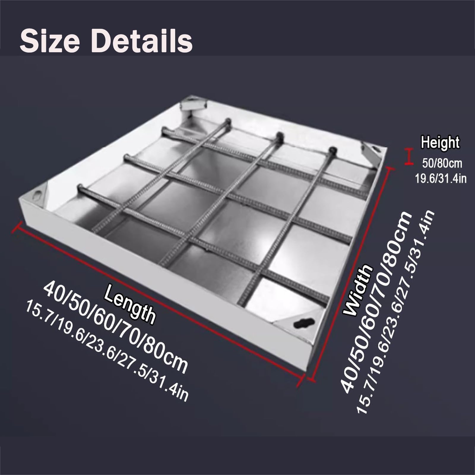 Pokrywy studzienek, Przeciwstarzeniowy, stabilny nośny, wzmocniony stalowymi prętami(80 * 80 * 5cm/31.4 * 31.4 * 1.96in)