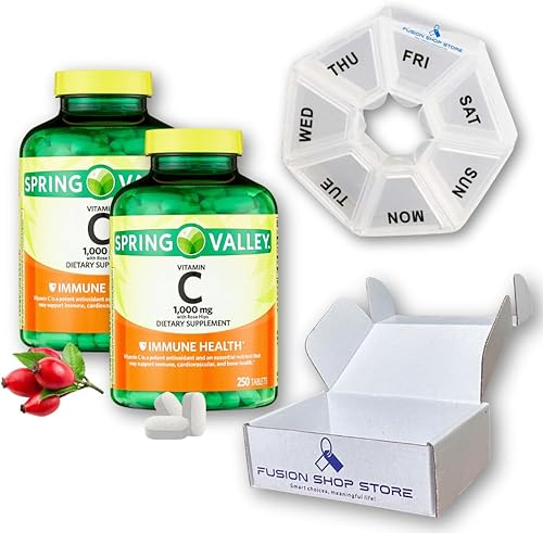 Spring Valley Vitamina C 1000 mg con escaramujos 250 comprimidos (paquete de 2), juego con estuche Fusion Shop Store Week (1)