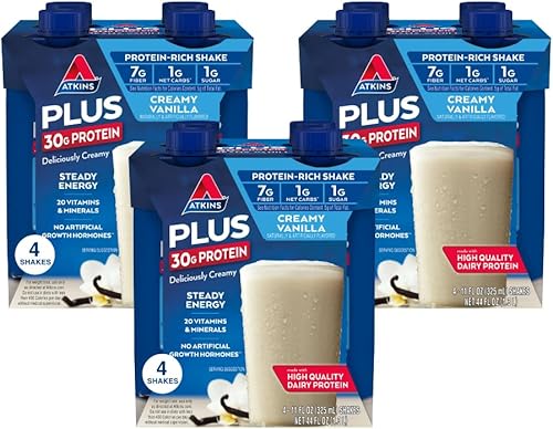 Miniatura 2 de Atkins Creamy Vanilla Plus Protein Shake & Dark Chocolate Royale - Batido de proteínas, 0.55 onzas de proteína, bajo índice glucémico, 0.07 oz de