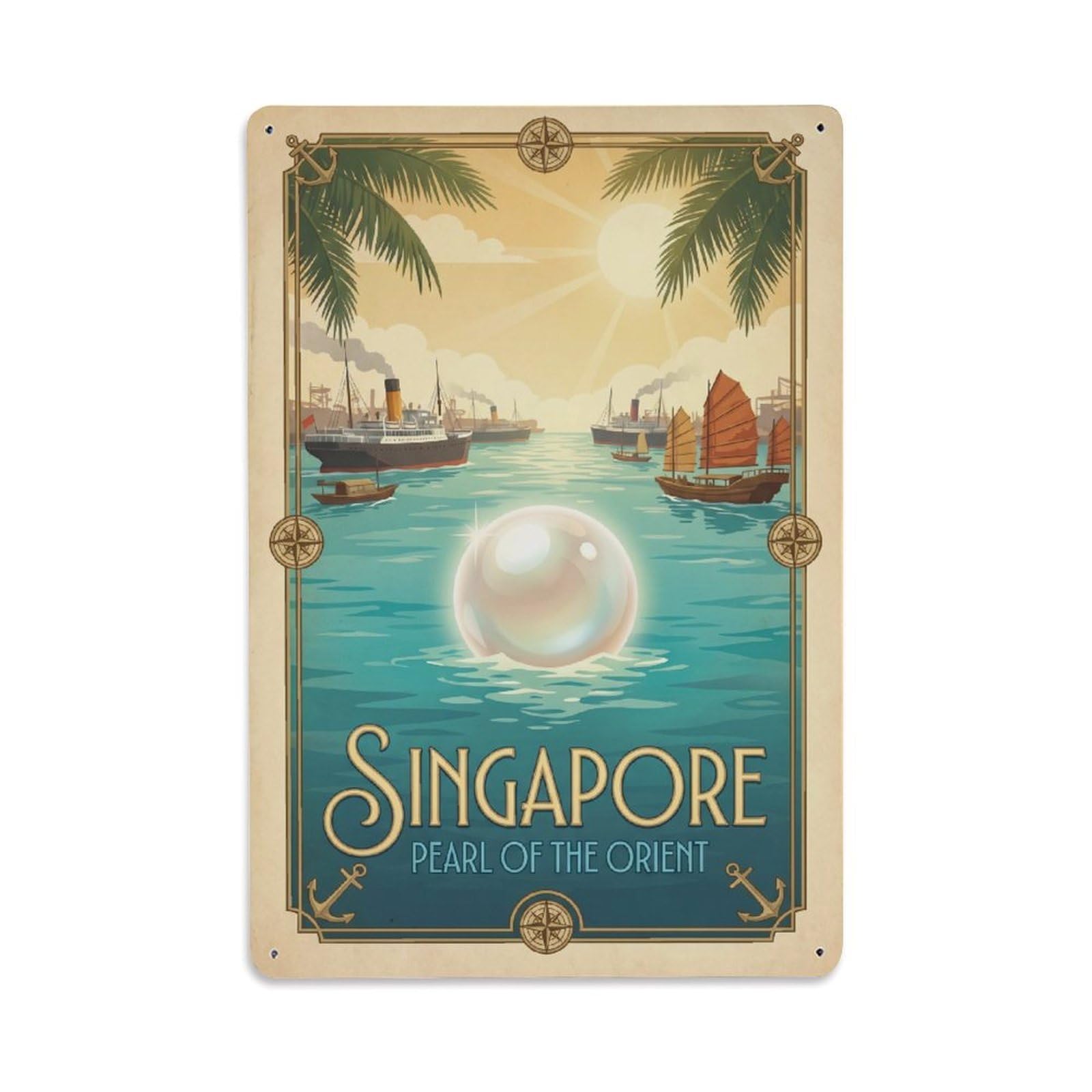 Huiyhb 8X12inch(20X30cm) Vintage Travel Singapore Pearl Metal Tin Sign