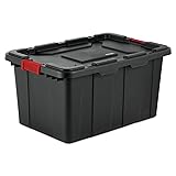 Sterilite 4-Pack Industrial Tote, Plastic Storage Bins with Lids, 27 Gallon, Black - Heavy-Duty Organizing Containers for Closet, Bathroom, and Office 27 Gallon 4-Pack
