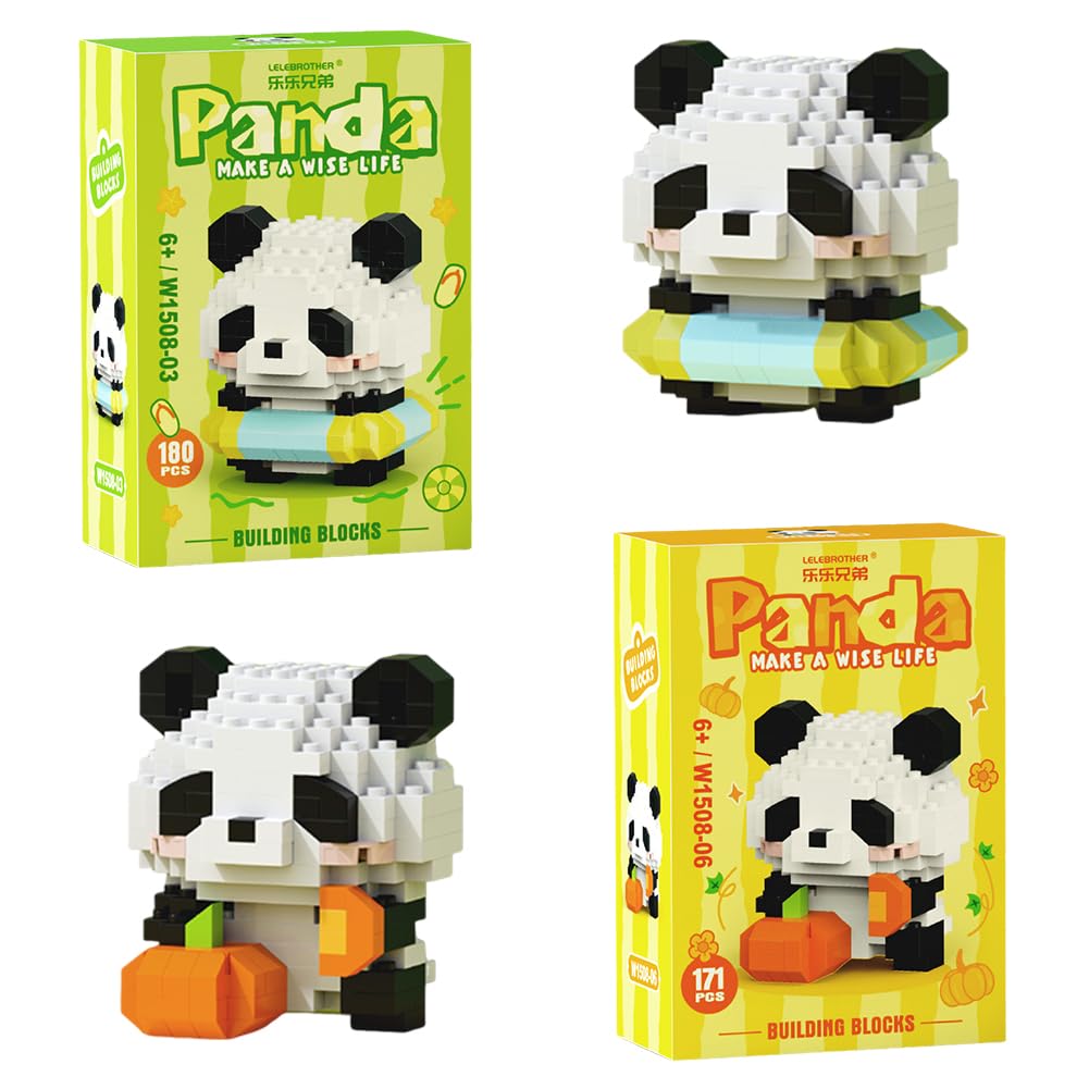 Panda Building Blocks Anime Model Micro Blocks 3D Puzzle Micro Brick Figures Toys Plastic Model Kits Micro Building Block Puzzle Children DIY Block 2PCS(C)