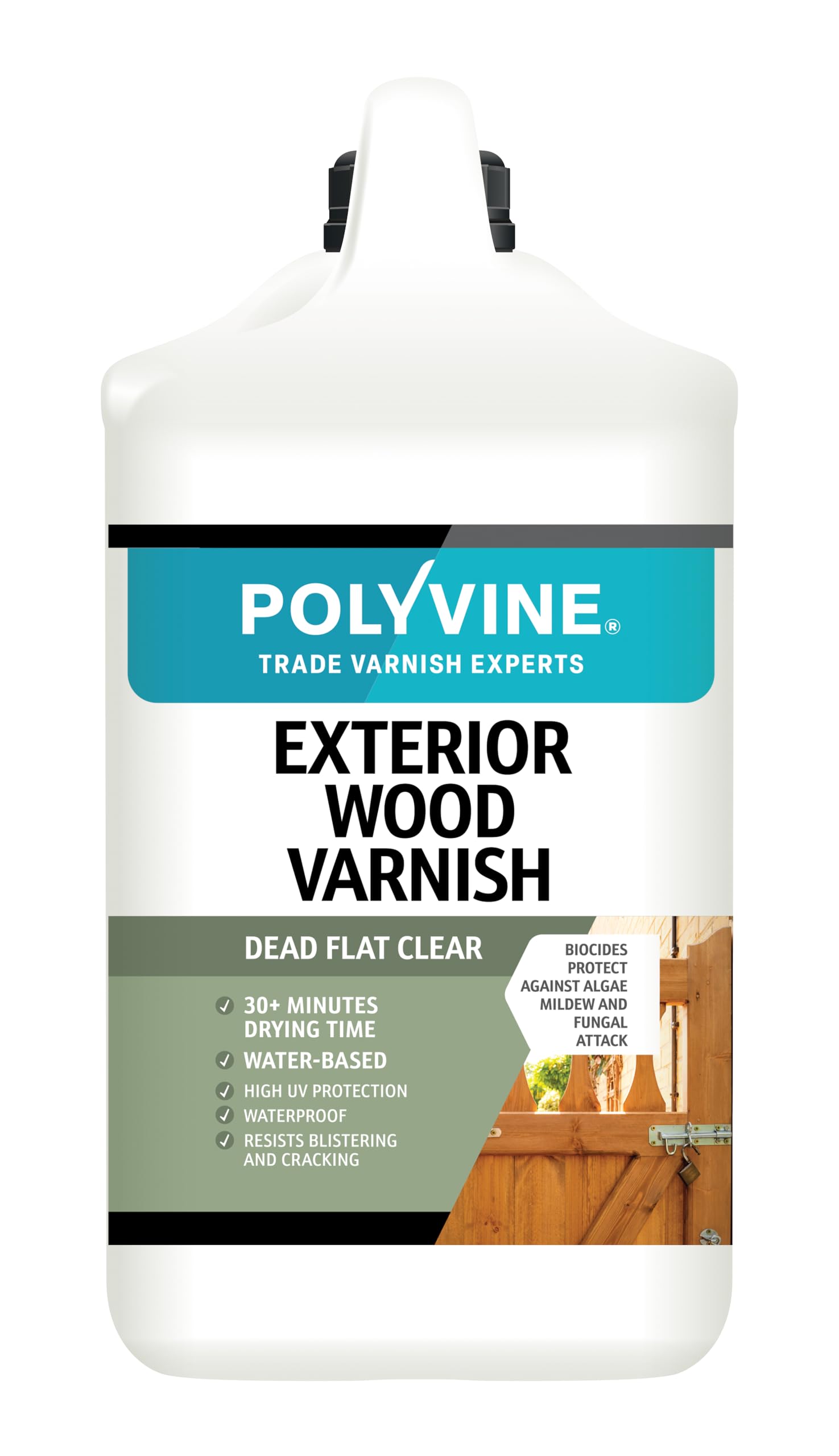 Polyvine Dead Flat 4 L Exterior Wood Varnish Dead Flat Finish – Quick Drying, Water-Based, High Uv Protection & Weather Resistant Clear Varnish For Outdoor Wood & Timber – No Blistering Or Peeling, 4L