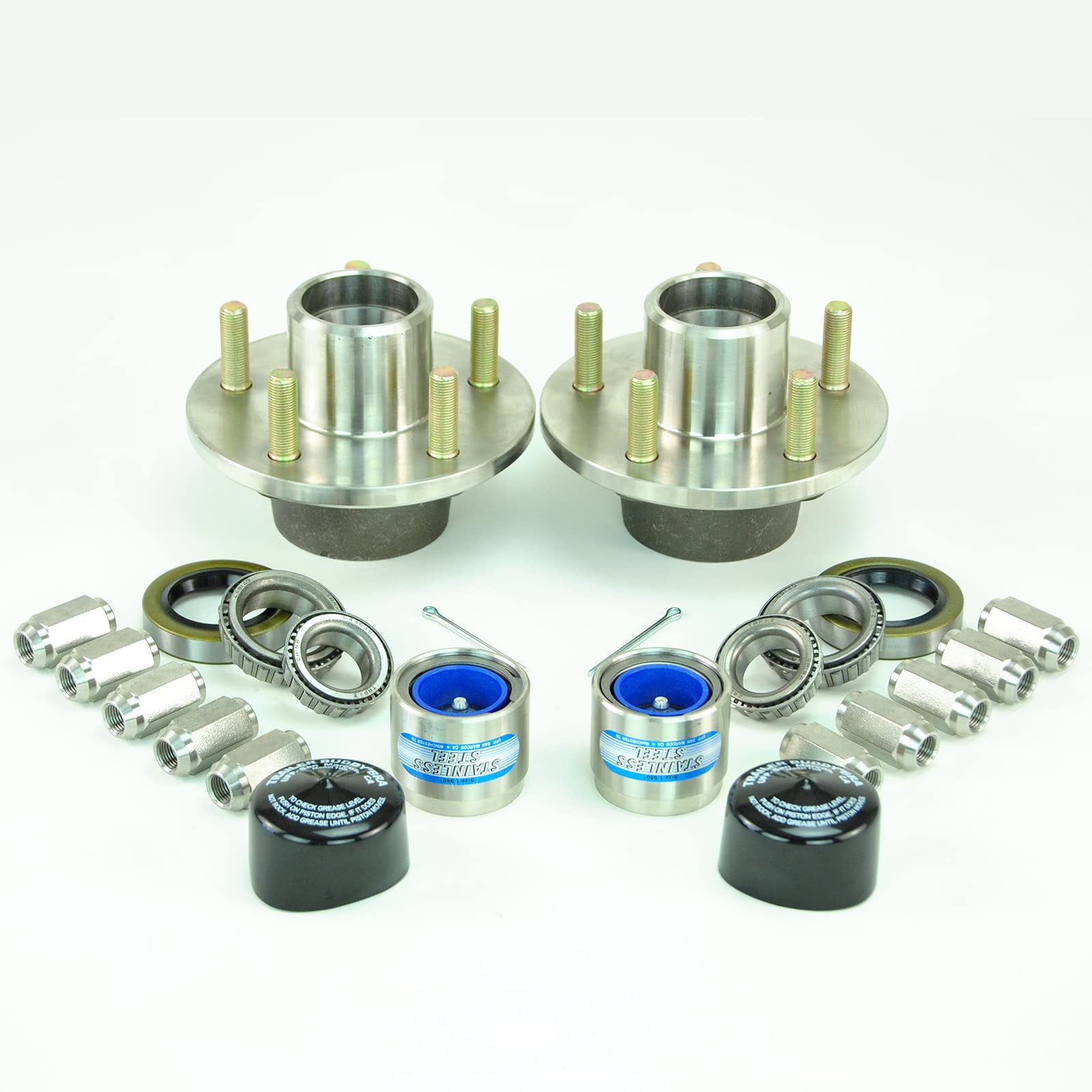 (2)- Boat Trailer Stainless Steel Hub Kits 5 Lug w/Trailer Bearing Buddy 3500lb