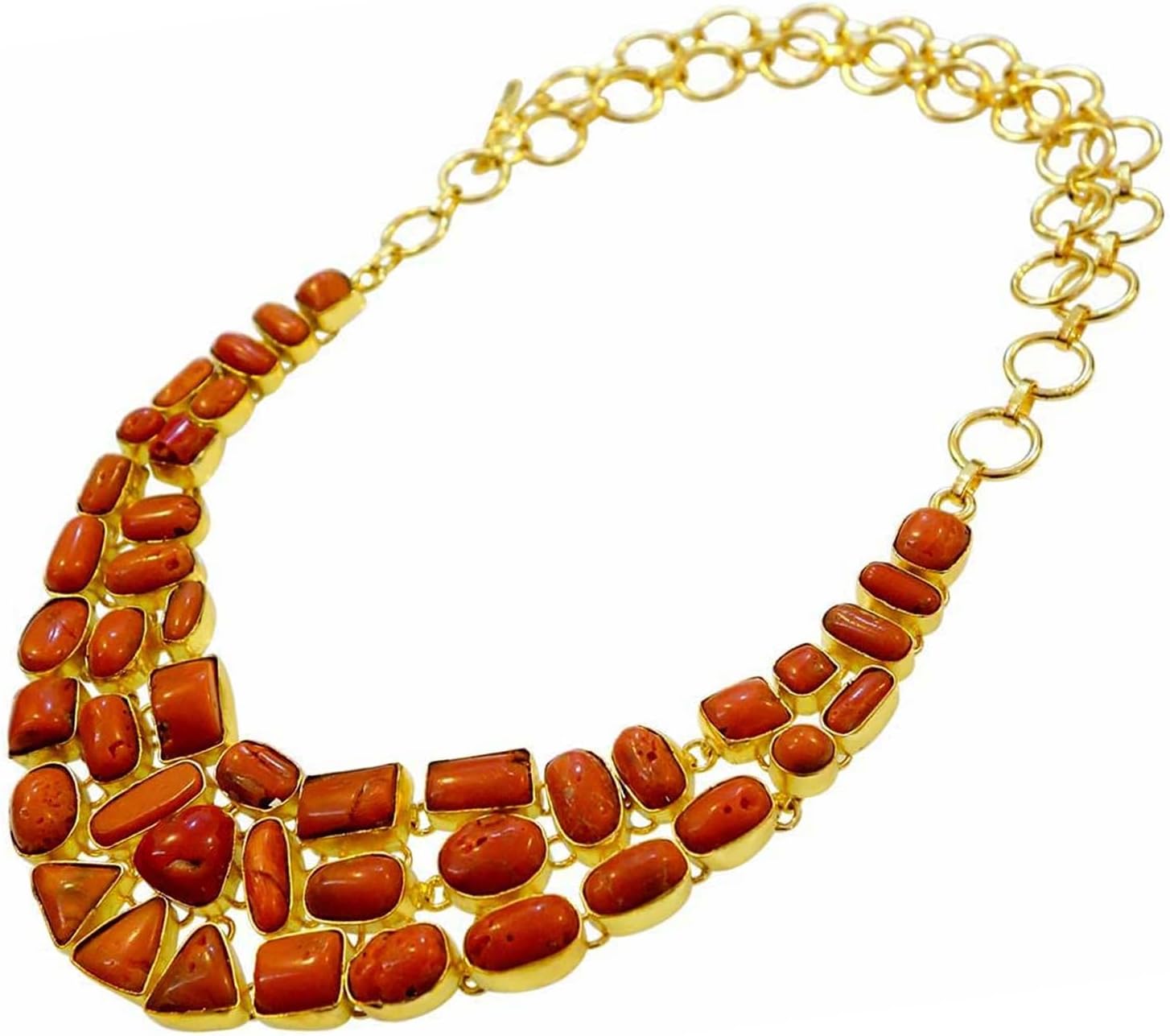 Tibetan Silver Collar Necklace for Women, Handmade Gold Plated Designer Jewellery, Genuine Coral Gemstone Fashion Necklace