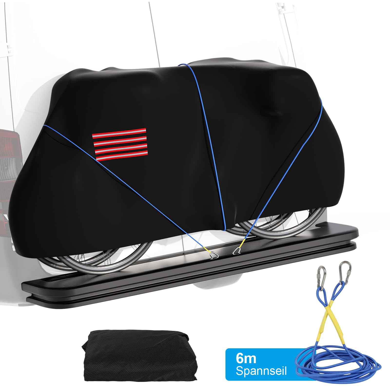 Housse de vélo pour transport de 2 vélos, housse de vélo 600D imperméable pour porte-vélos arrière avec corde de 6 m et bandes réfléchissantes, extérieur 200 x 110 x 85 cm, résistant à la