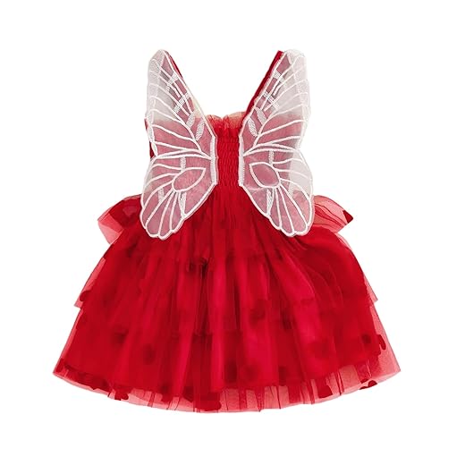 Vestido de verão infantil para meninas, sem mangas, com babados franzidos, tule, primavera, vestido de coração e borboleta