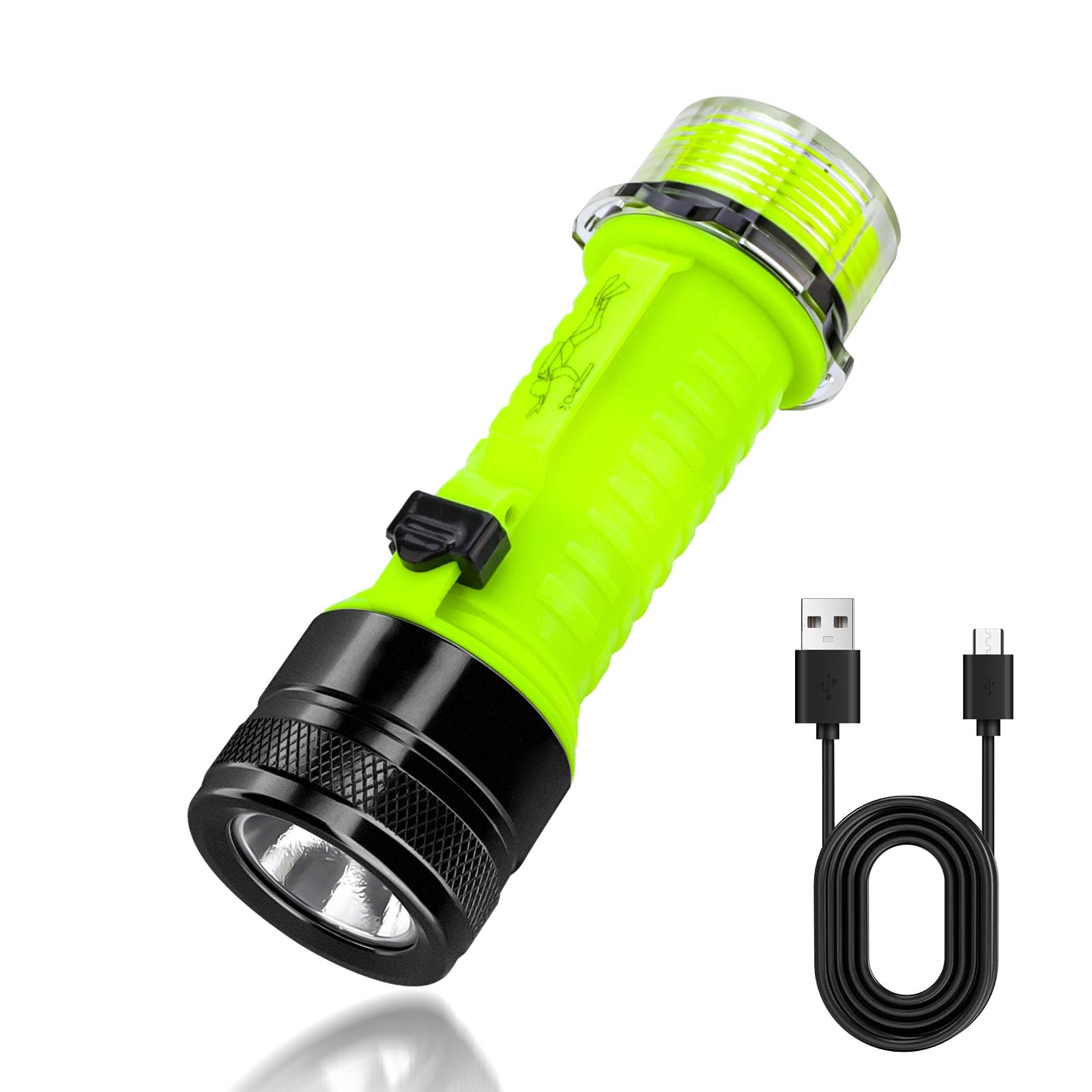 LED Linterna de Buceo, 1500 lúmenes luz LED de Buceo Recargable, IPX8 Impermeable, Sumergible hasta 80 Metros a Prueba de Agua, 3 Modos para Natación, Senderismo de Noche, Pesca, Acampada