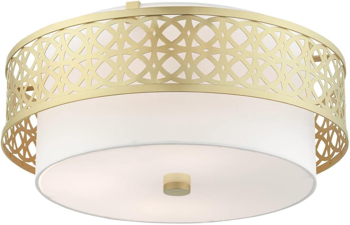 Soft Gold Latticework Drum Ceiling Light with Glass Shade