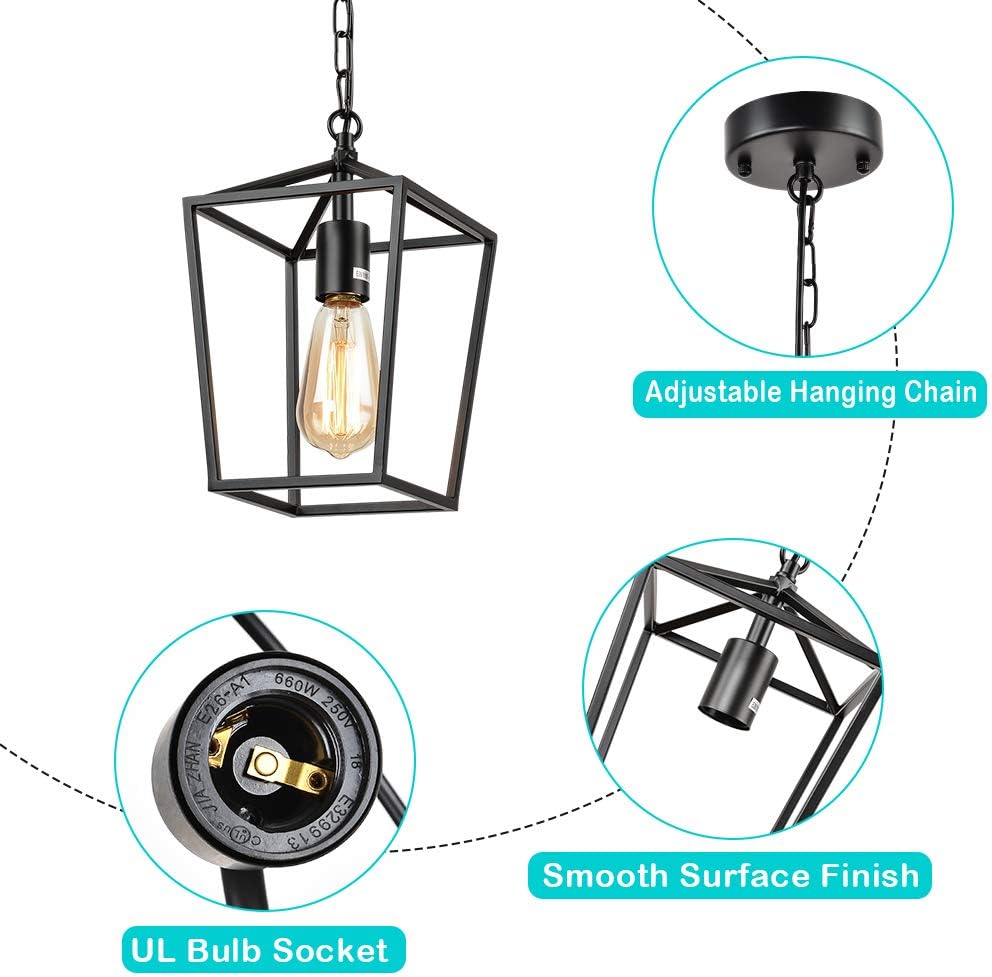 HMVPL Farmhouse Pendant Lighting Fixture, Black Ceiling Hanging Lights Swag Chandeliers for Bedroom Kitchen Island Entryway Dining Room Hallway Table Sink - - 