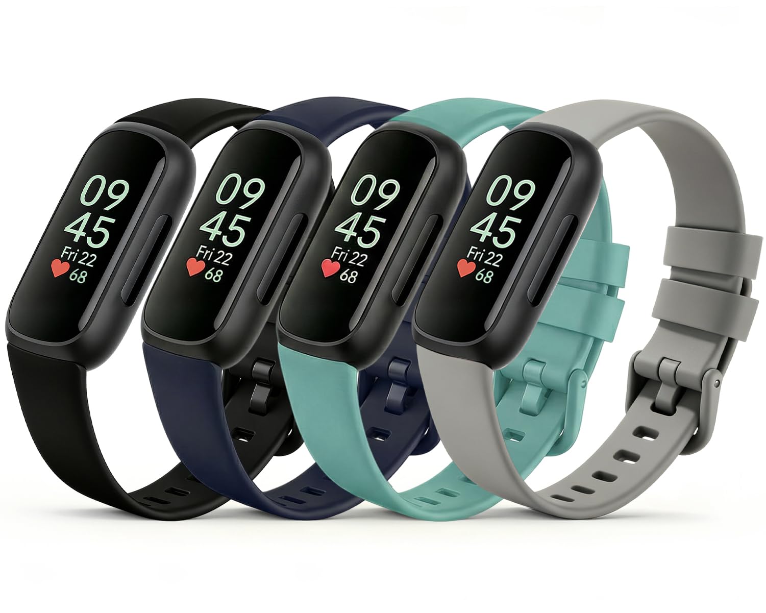 Tacitmeet 4 Pack Straps Compatible with Fitbit Inspire 3 for Men & Women, Adjustable Soft Silicone Replacement Strap Watchband Accessories