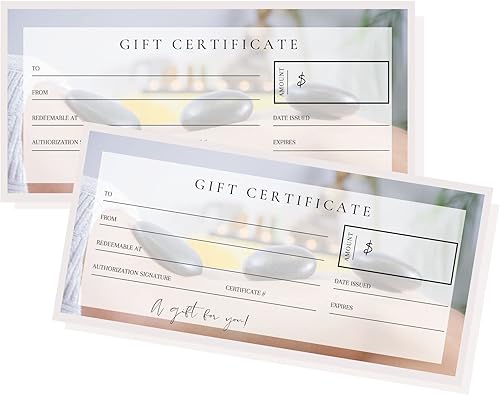 Lashicorn Certificados de regalo en blanco | Paquete de 30 | Tarjeta de regalo de tamaño de 3.75 x 8.25 pulgadas | Suministros de terapia de masaje