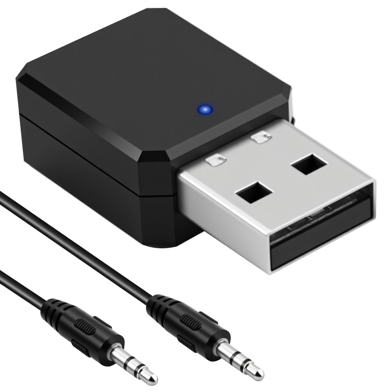 Adaptador Bluetooth USB para Coche con AUX, Receptor Audio Inalámbrico Blue Tooth 5.1, Bluetooth Auto para Música sin Cables, Compatible con Android Auto y CarPlay, Cable Jack 3.5mm