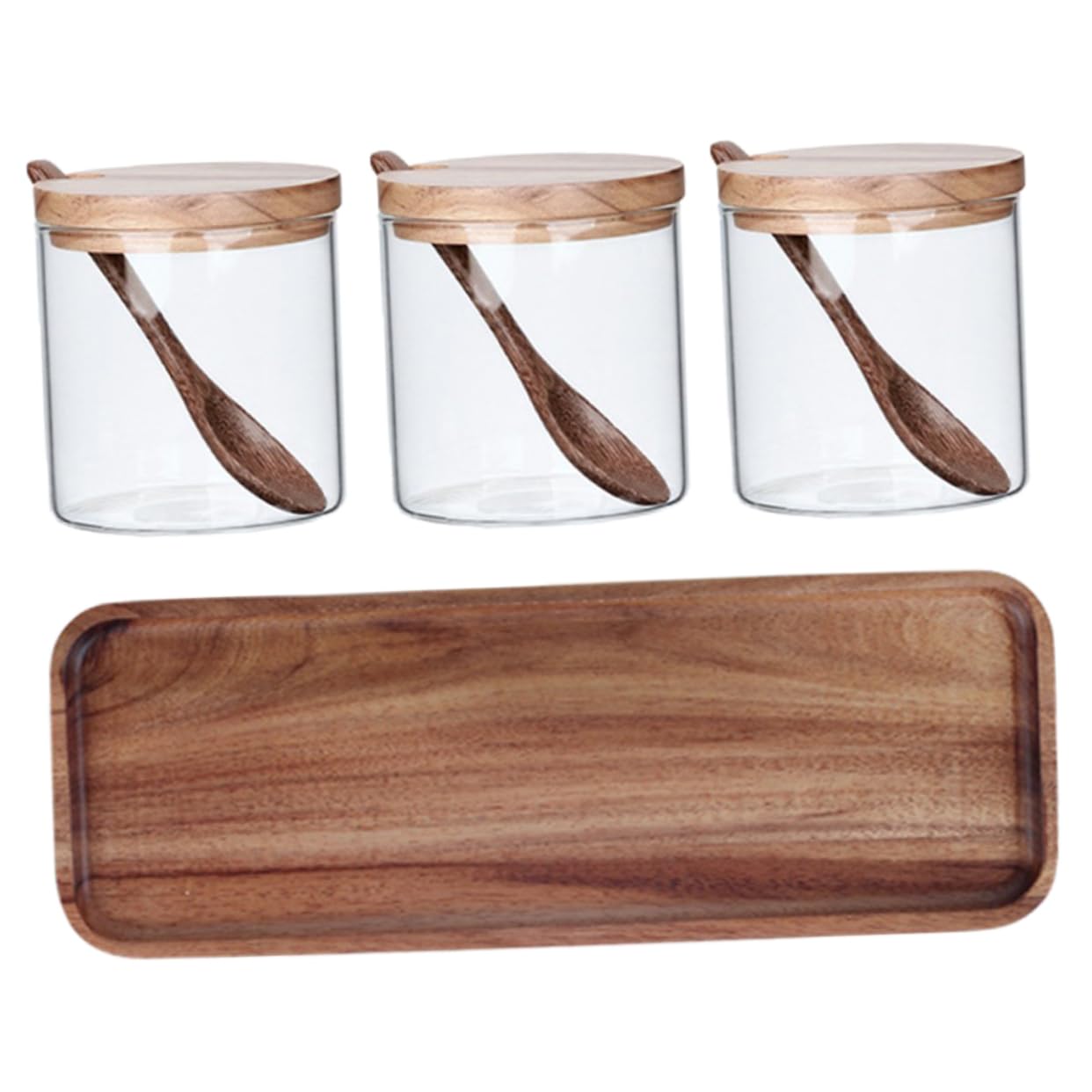 ULTECHNOVO Gewürzglas zur Aufbewahrung von Gewürzen aus Glas und Löffel Satz mit Holzdeckel Gewürzbehälter für Einsatz im Esszimmer und Hause