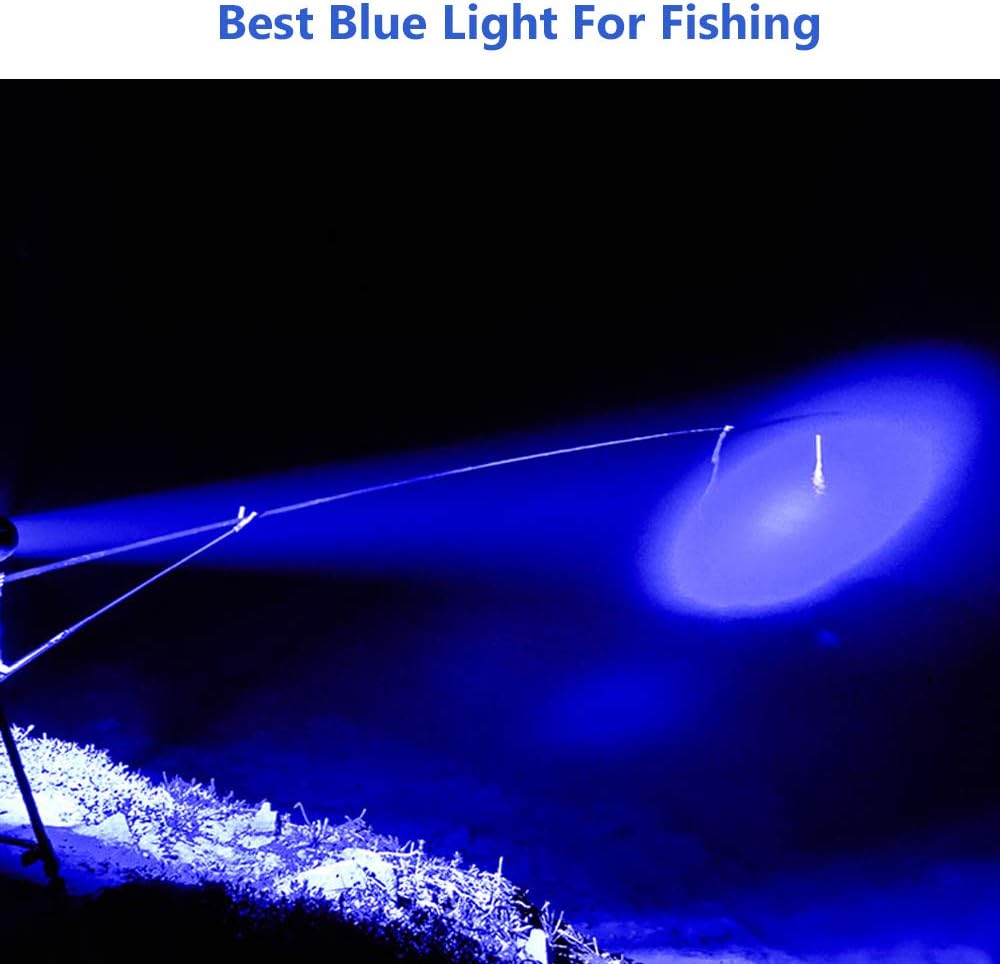2 Pcs Powerful Blue Light Flashlight Single Mode Long Range LED Blue Flashlight for Night Fishing Hunting
