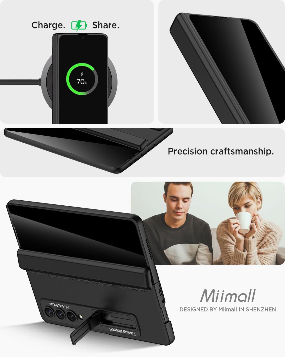 Miimall for Samsung Galaxy Z Fold 4 Case with Privacy Screen Protector, Built-in Convenient Adjustable Kickstand & Magnetic Hinge Protection All-Inclusive Protective Case for Galaxy Z Fold 4 5G(Black)