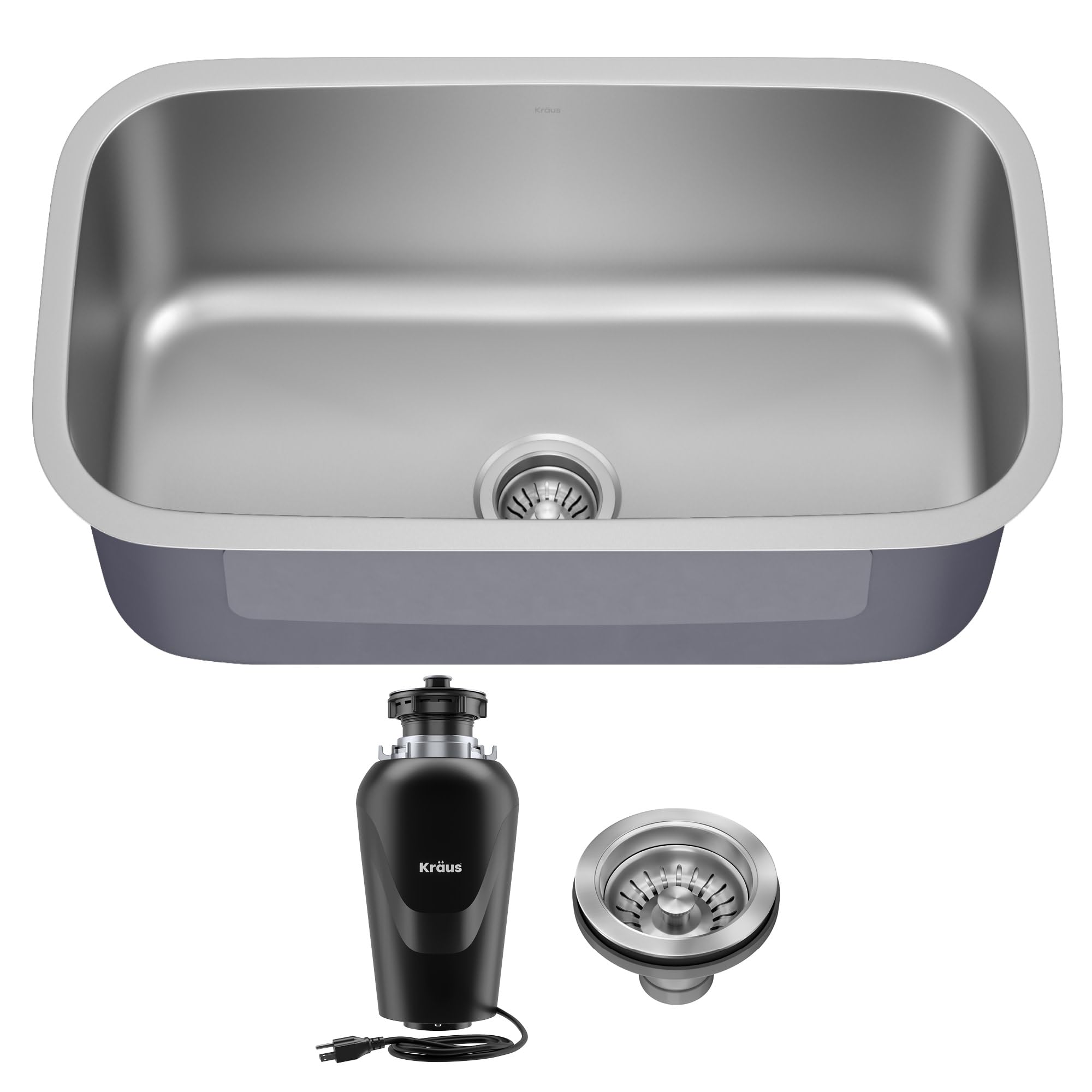 KRAUS Premier 31 1/2-inch Undermount Single Bowl 18-Gauge Stainless Steel Kitchen Sink with WasteGuard Continuous Feed Garbage Disposal, KBU14-100-75MB